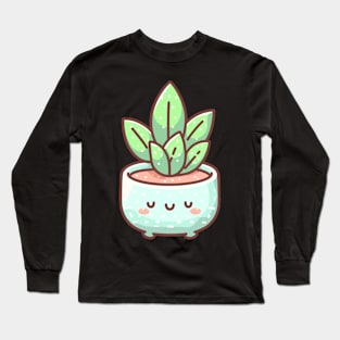 Cute Kawaii Succulent Houseplant | Kawaii Illustration | Cute Kawaii Potted Plant Cactus Long Sleeve T-Shirt